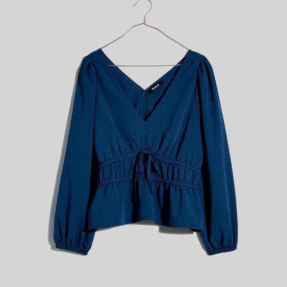 Madewell Seersucker V-Neck Peplum Top - Picture 6 of 8